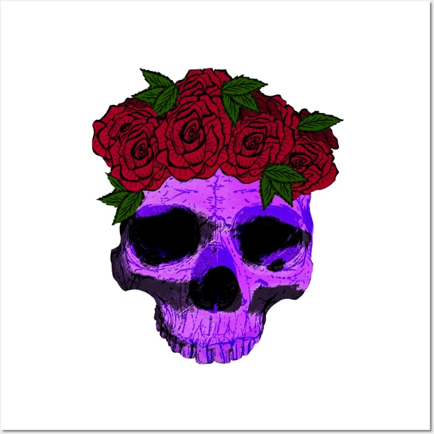 Purple Skull with a Crown of Roses Wall Art by galaxieartshop